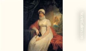 Portrait De Jeune Femme En Robe Blanche Et Chale Rouge Devant Un Paysage by William Owen