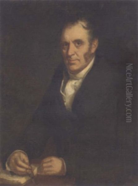 Portrait Of A Gentleman In A Black Jacket Holding His Spectacles And A Book - view 1
