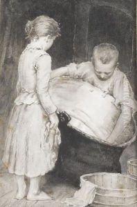 Zwei Kinder Beim Kesselputzen by Jules Blancpain