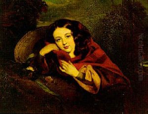 Portrait Of A Girl In A Brown Dress And Tartan Shawl, Leaning On A Mossy Bank