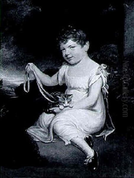 Portrait Of Young Girl Seated In A Landscape With A Kitten - view 1