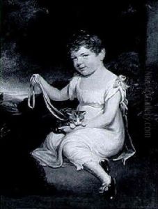 Portrait Of Young Girl Seated In A Landscape With A Kitten by William Owen