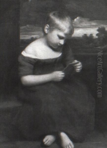 Child Reading On A Terrace With A Landscape Beyond - view 1