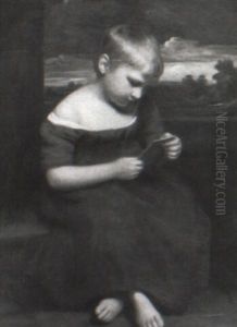 Child Reading On A Terrace With A Landscape Beyond Child Reading On A Terrace With A Landscape Beyond