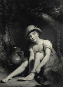 Portrait Of A Girl In A Straw Hat by William Owen