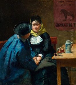 Verliefd Paar Aan Cafetafel by David Oyens