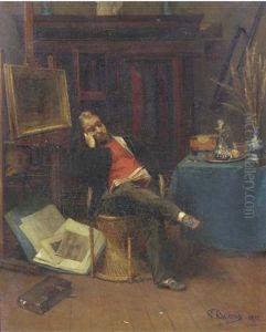 Reading In The Artist's Studio by Pierre Oyens