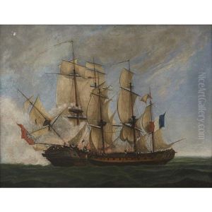 Action Between H.m Frigate 'ambuscade' And The French Frigate 'bayonnaise' ( After Ange-joseph-antoine Roux) by Nicholas Marie Ozanne