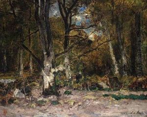 Birch Forest With Faggot Gatherer by Laszlo Paal
