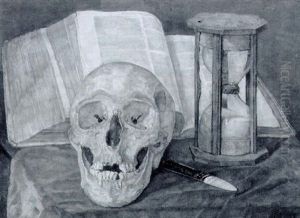 A Vanitas Still Life With A Skull, An Hourglass, A Book And A Fan
