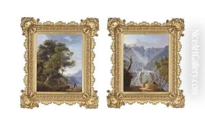 A Huntsman At A Mountainous Torrent (possibly Tivoli) (+ A Huntsman On A Riverside Track; 2 Works) by Michelangelo Pacetti