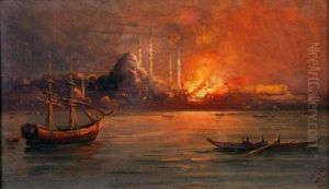 A Night View Of Constantinople On Fire, Seen From The Bosphorus