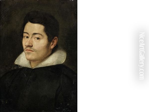 Portrait Of A Gentleman, Bust-length, In A Black Coat And White Collar - view 1