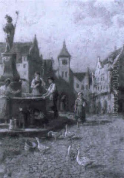 Am Marktbrunnen Einer Mittelalterlichen Stadt - view 1