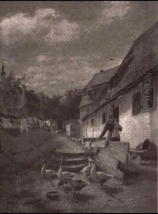 D"rfliche Szenen Mit G,nsen Im Vordergrund by Ferdinand Pacher