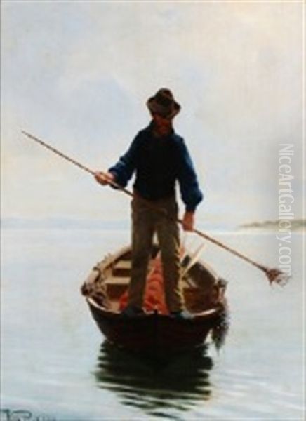 An Eel Catcher In A Rowing Boat - view 1
