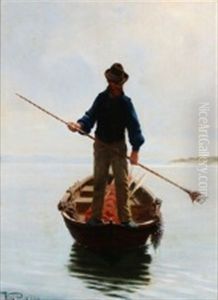 An Eel Catcher In A Rowing Boat by Wilhelm Pacht