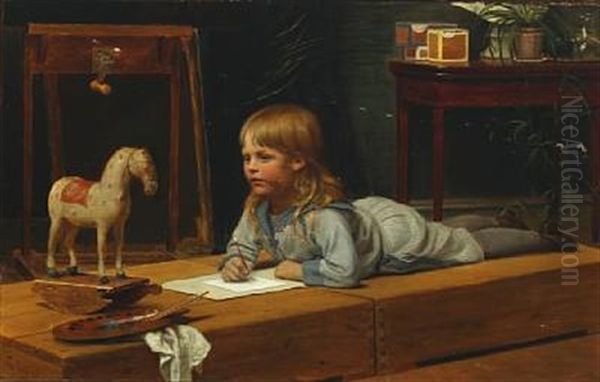 A Young Artist In Sailor Suit Is Painting His Rocking Horse - view 1