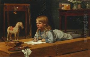 A Young Artist In Sailor Suit Is Painting His Rocking Horse by Wilhelm Pacht
