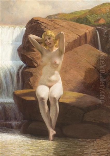 Nude By Waterfall - view 1