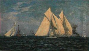 Britannia And Other J-class Yachts Rounding The Nab Light by Charles Murray Padday