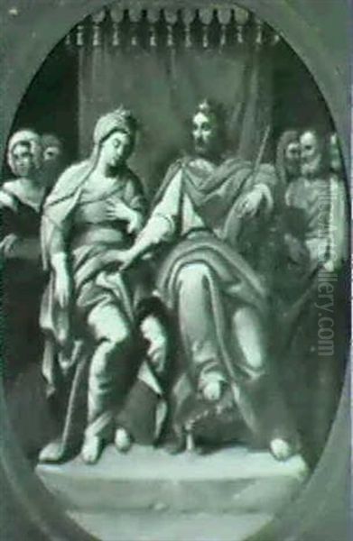 King Soloman And Queen Esther Surrounded By Royal Court - view 1