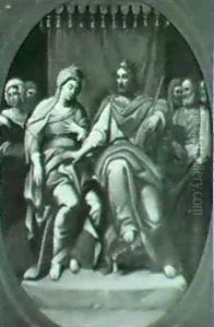 King Soloman And Queen Esther Surrounded By Royal Court by Francesco Padovanino