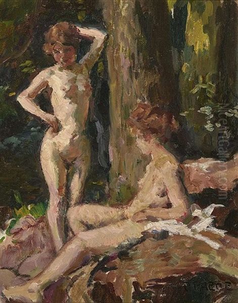Two Female Nudes In The Forest - view 1