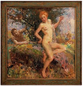 Reizvoller Frauenakt Mit Satyr