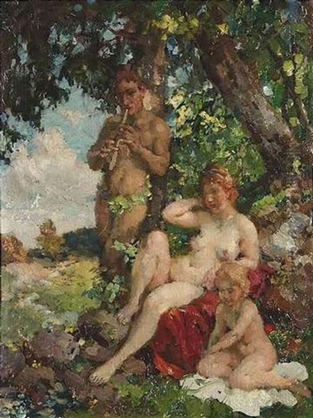 Satyrfamilie Unter Einem Baum - view 1