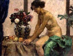 Frauenakt Mit Blumen by Paul Paede