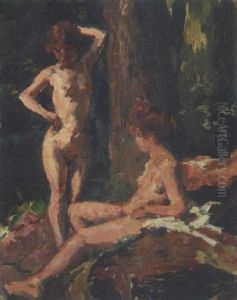 Zwei Madchen Am Waldbach