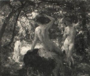 Junge Damen Beim Bade In Der Freien Natur by Paul Paede