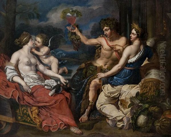 Young Bacchus With The Goddess Ceres And Venus With Angel By A Water Landscape - view 1