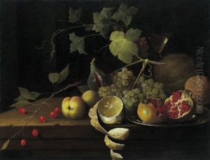 Stillleben Mit Kirschen, Pfirsichen, Einer Halbgeschalten Zitrone, Weintrauben, Einer Feige Und Einem Granatapfel by Thomas De Paep