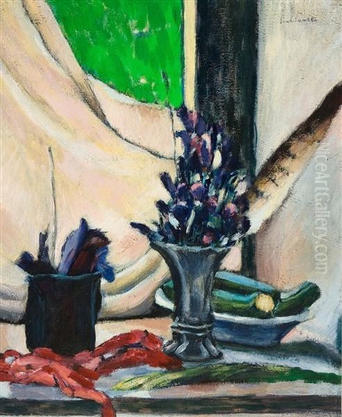 Stilleben Mit Blumenvase Und Zucchinischale - view 1