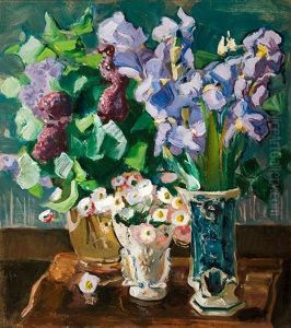 Blumenstilleben Mit Iris, Flieder Und Bellis
