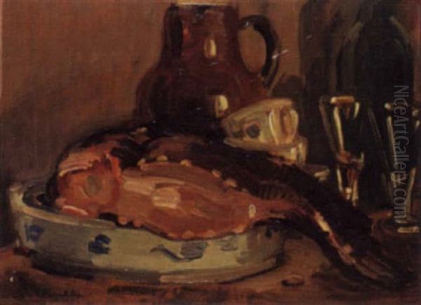 Stilleben Mit Glasern, Krug Und Fisch - view 1