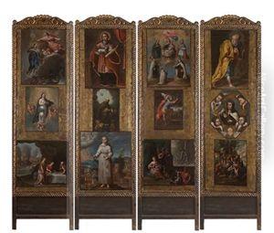 Biombo Con Escenas Del Antiguo Testamento by Jose De Paez