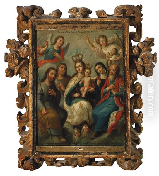 Virgen Coronada Con El Nino Jesus, Arcangeles San Miguel, San Rafael Y La Sagrada Familia Con Santa Ana, San Joaquin Y Santa Teresa De Jesus - view 1