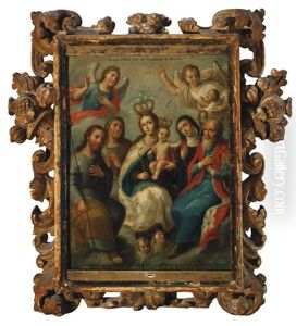 Virgen Coronada Con El Nino Jesus, Arcangeles San Miguel, San Rafael Y La Sagrada Familia Con Santa Ana, San Joaquin Y Santa Teresa De Jesus by Jose De Paez