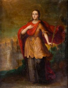Santa Victoria Con La Ciudad De Cordoba Al Fondo by Jose De Paez