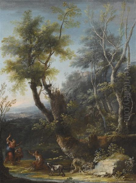 Wooded Landscape With Figures And A Dog In The Foreground, A Castle And City Beyond - view 1