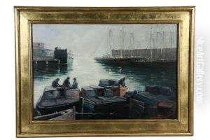 Harbor Scene With Barges And Schooners At Warehouses