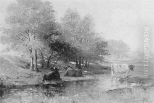 Cows By A Stream In Autumn (swampscott) Cows By A Stream In Autumn (swampscott)
