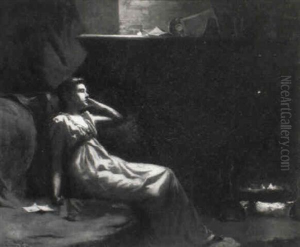 Woman By A Fireplace - view 1
