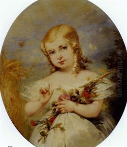 Portrait De Petite Fille Au Bouquet De Fleurs by Aimee Pages