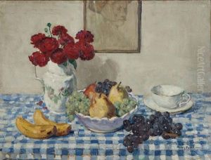 Still Life With A Bowl Of Fruit, Cup And Saucer, And A Pitcher Of Flowers