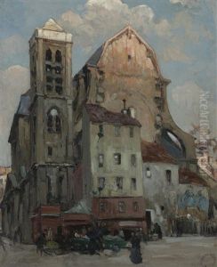 A Busy Evening On A French Street by Jules Eugene Pages