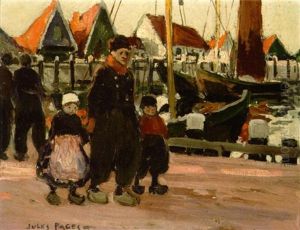 A Man And Children Walking Along A Dock A Man And Children Walking Along A Dock